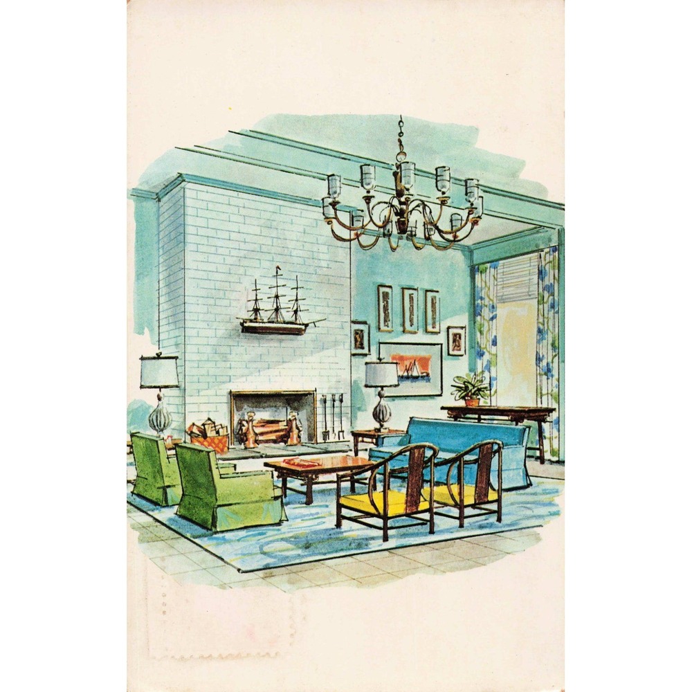 Vintage White Elephant Nantucket Island MA Postcard Hotel Lobby 1965 Postmark